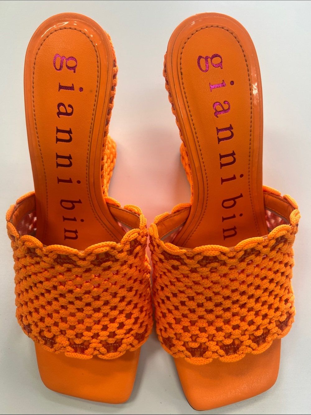 Gianni Bini Bright Orange Crochet Slide Mules